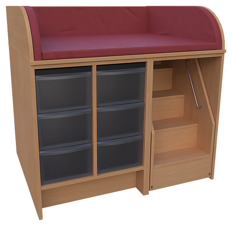 Wickelkommode mit Treppe und 6 hohen Kunststoffschüben